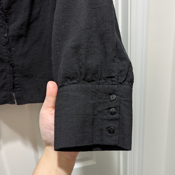 Black Ruffled Button Down Blouse - Picture 3 of 6